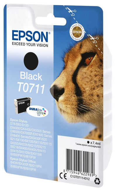 Epson Cheetah Singlepack Black T0711 DURABrite Ultra Ink [C13T07114012]