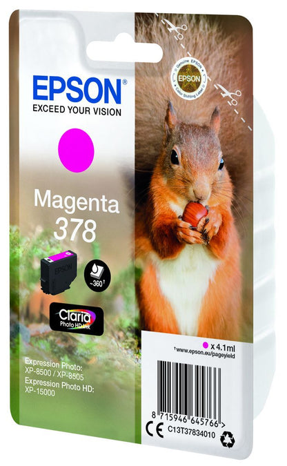Epson Squirrel Singlepack Magenta 378 Claria Photo HD Ink [C13T37834010]