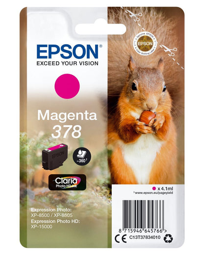 Epson Squirrel Singlepack Magenta 378 Claria Photo HD Ink [C13T37834010]