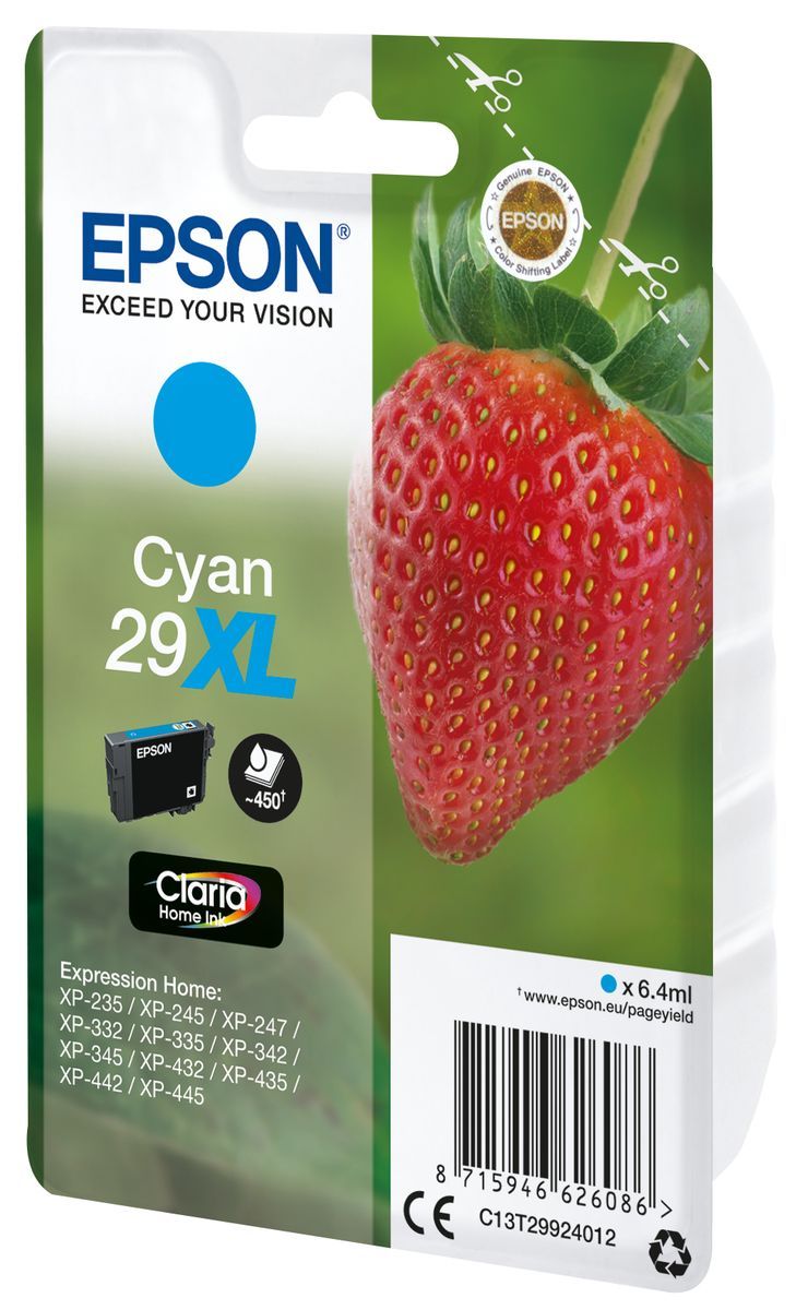 Epson Strawberry Singlepack Cyan 29XL Claria Home Ink [C13T29924012]