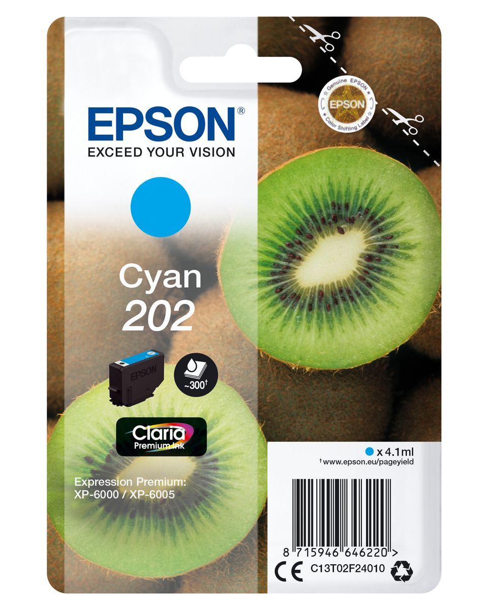 Epson Kiwi Singlepack Cyan 202 Claria Premium Ink [C13T02F24010]