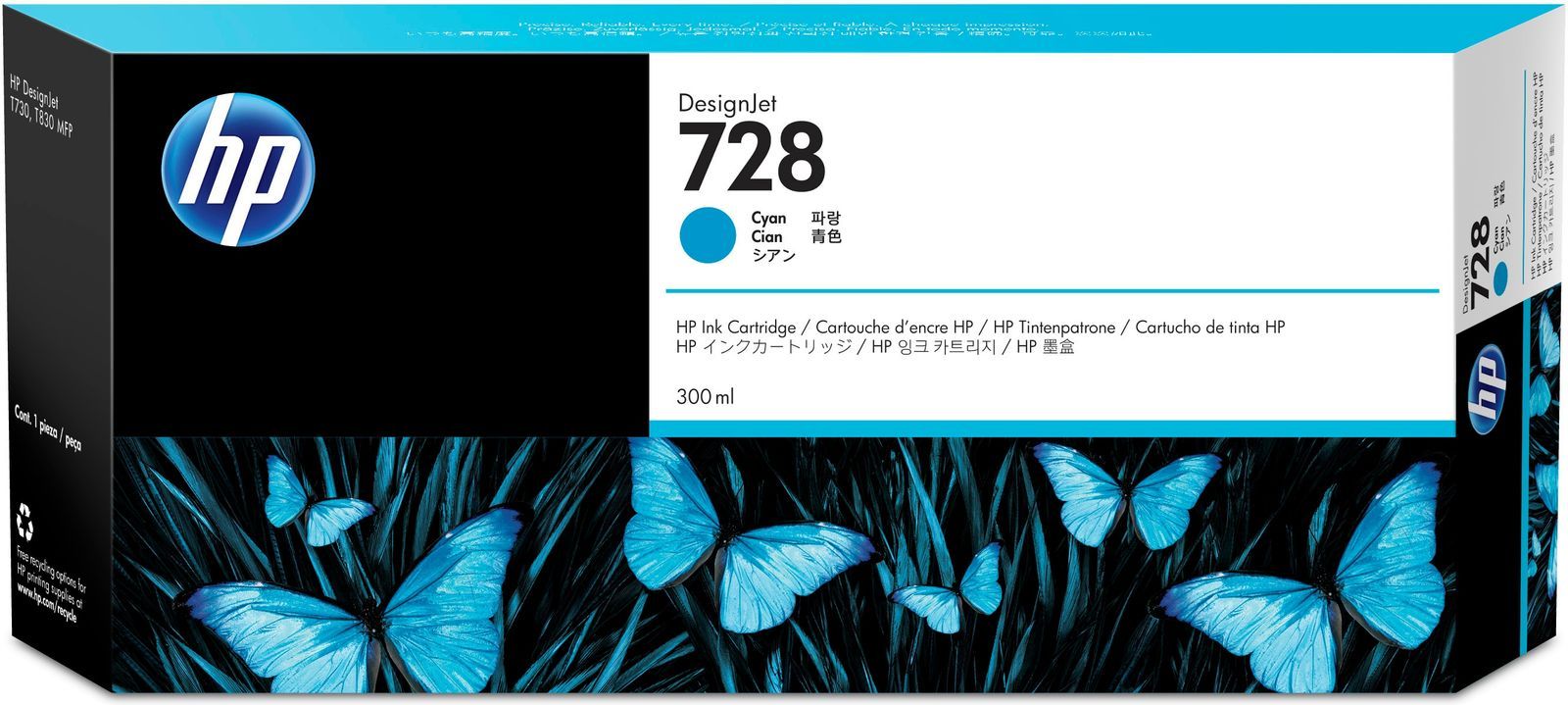 HP Cartuccia inchiostro ciano DesignJet 728, 300 ml [F9K17A]