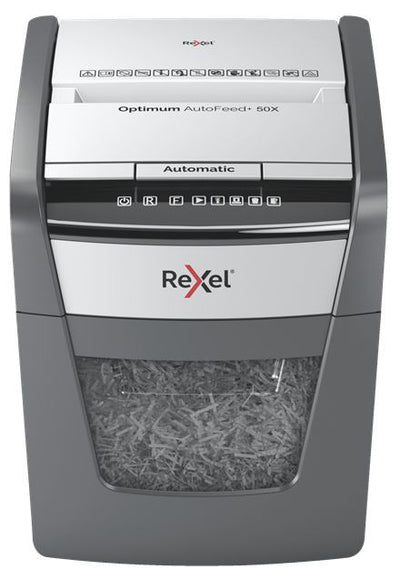 Rexel Distruggidocumenti automatico Optimum AutoFeed+ 50X con taglio a frammenti [2020050XEU]