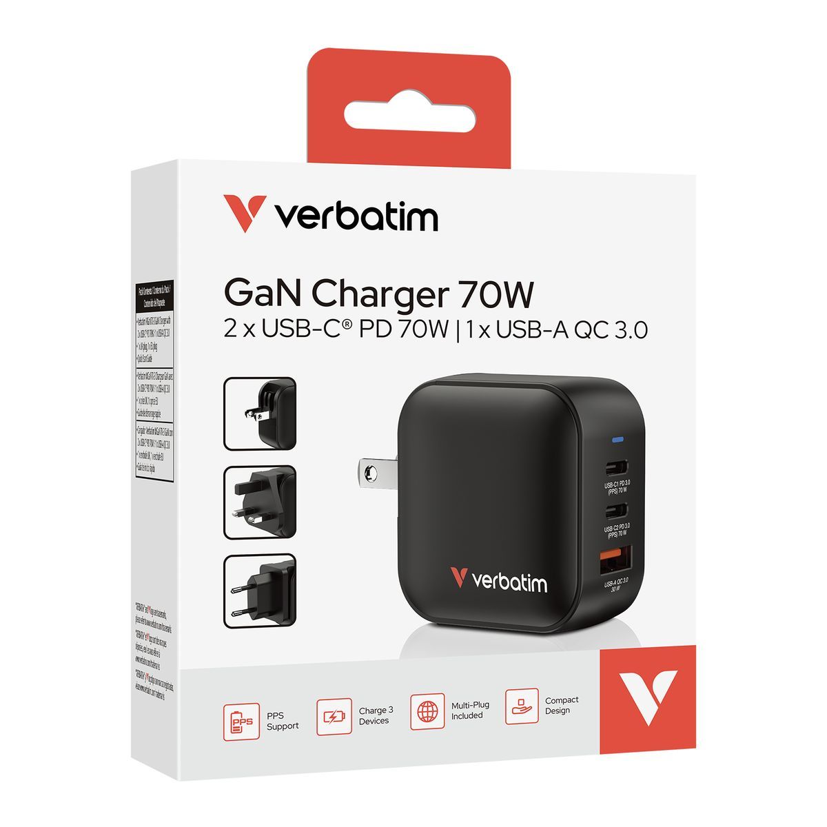 Verbatim Mini GaN Charger 70W Universale Nero AC Ricarica rapida Interno [32229]