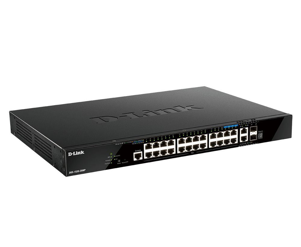 D-Link DGS-1520-28MP/E switch di rete Gestito L3 Gigabit Ethernet (10/100/1000) Supporto Power over Ethernet (PoE) 1U Nero [DGS-1520-28MP]