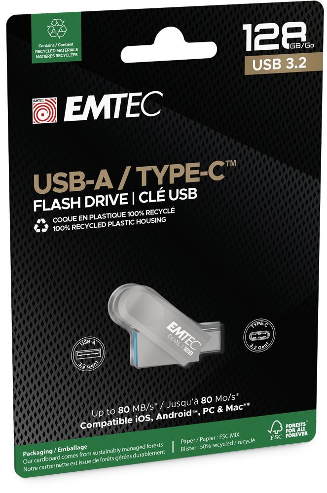 Emtec D280 Dual unità flash USB 128 GB USB Type-A / USB Type-C 3.2 Gen 1 (3.1 Gen 1) Argento [ECMMD128GD283]