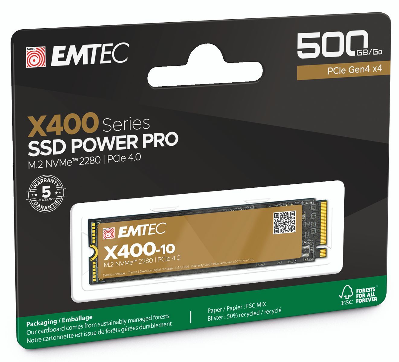 Emtec X400 M.2 500 GB PCI Express 4.0 3D NAND NVMe [ECSSD500GX400]