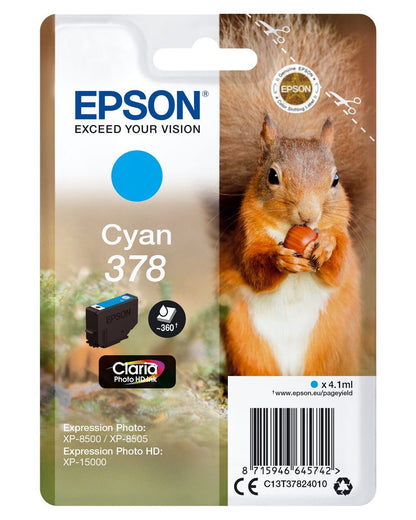 Epson Squirrel Singlepack Cyan 378 Claria Photo HD Ink [C13T37824010]