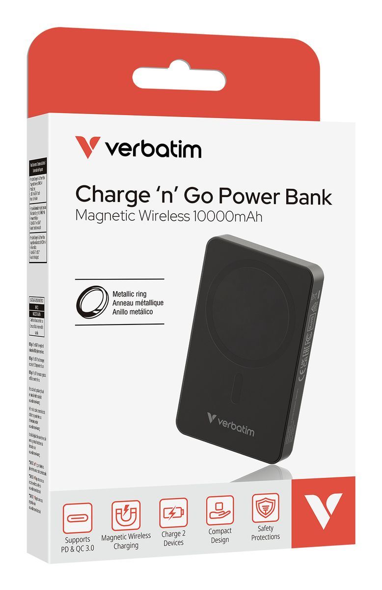 VERBATIM POWER BANK CHARGENGO ESSENTIALS MAGNETIC WIRELESS 10000MAH BLACK [32227]