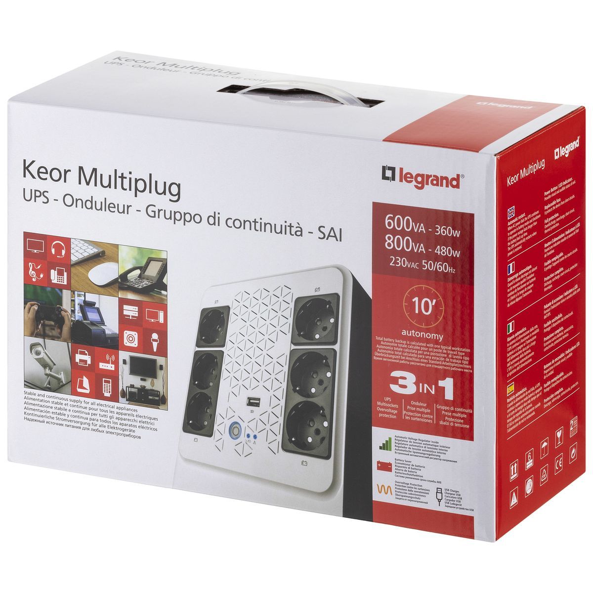Legrand Keor ASI MULTIPLUG 800 GR gruppo di continuità (UPS) A linea interattiva 0,8 kVA 480 W 6 presa(e) AC [LG-310082]