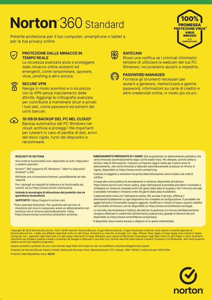 NORTON 360 STANDARD 2023 - 1 DEVICE 1 YEAR- 10GB [21429122]