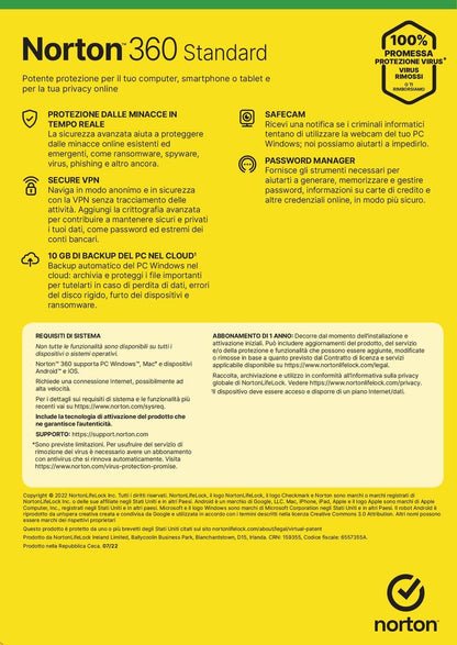 NORTON 360 STANDARD 2023 - 1 DEVICE 1 YEAR- 10GB [21429122]