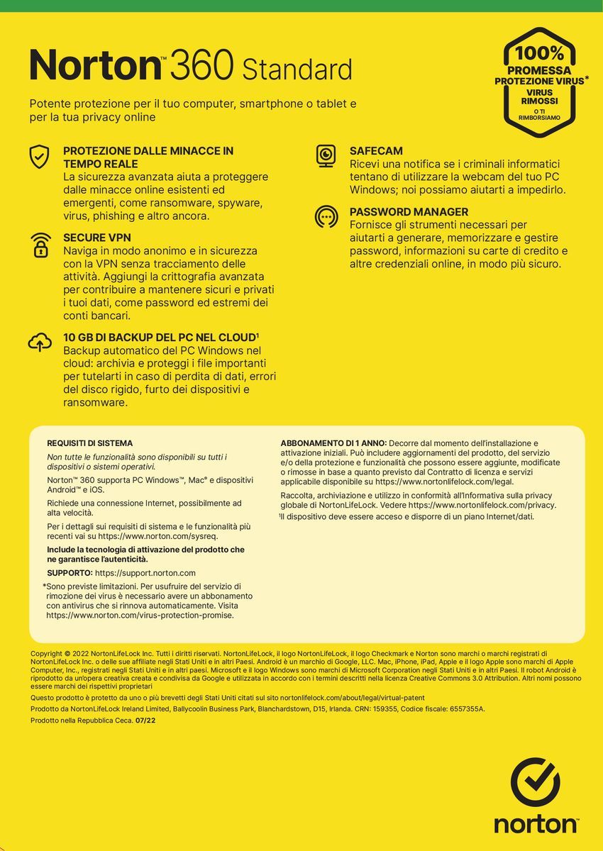 NORTON 360 STANDARD 2023 - 1 DEVICE 1 YEAR- 10GB [21429122]