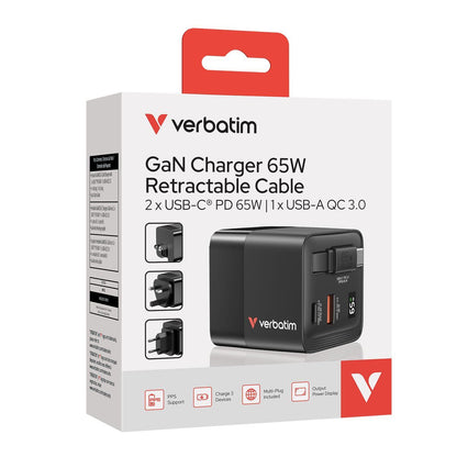 Verbatim GaN Charger 65W Universale Nero AC Ricarica rapida Interno [32217]