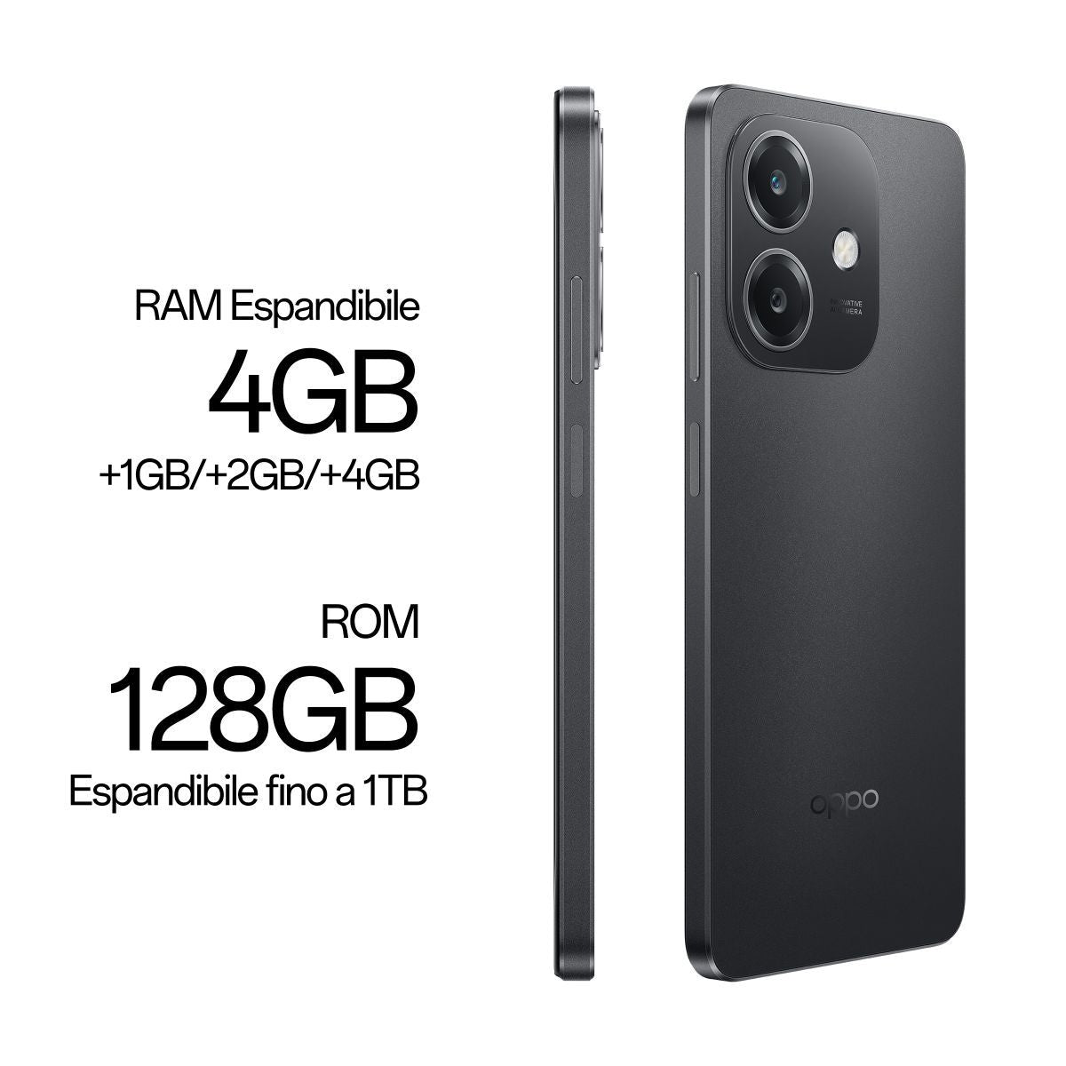 OPPO A40 Smartphone, Fotocamera AI 50MP, Selfie 5MP, Display 6.67 90HZ LCD HD+, 5100mAh, RAM 4 Esp 8GB (+4GB Virtuali) +ROM 128GB, IP54, [Versione Italia], Sparkle Black [110010347455]