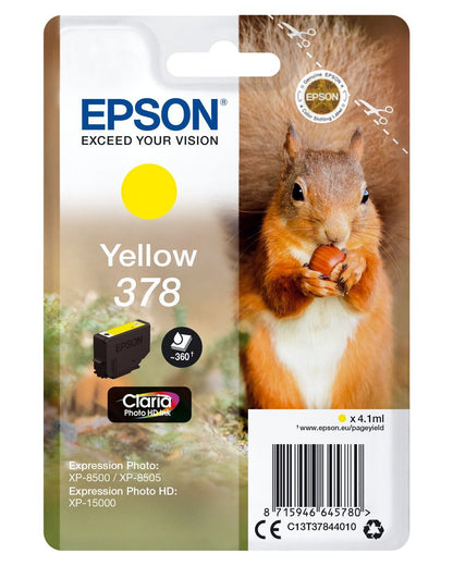 Epson Squirrel Singlepack Yellow 378 Claria Photo HD Ink [C13T37844010]