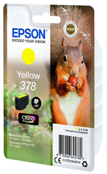 Epson Squirrel Singlepack Yellow 378 Claria Photo HD Ink [C13T37844010]