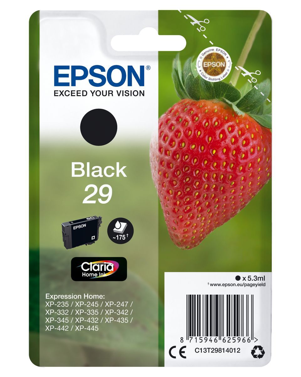 Epson Strawberry Singlepack Black 29 Claria Home Ink [C13T29814012]