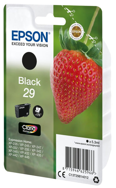 Epson Strawberry Singlepack Black 29 Claria Home Ink [C13T29814012]