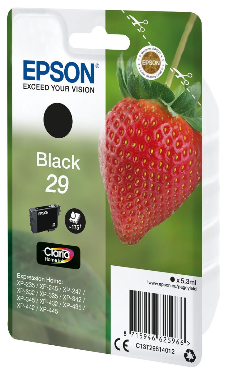 Epson Strawberry Singlepack Black 29 Claria Home Ink [C13T29814012]