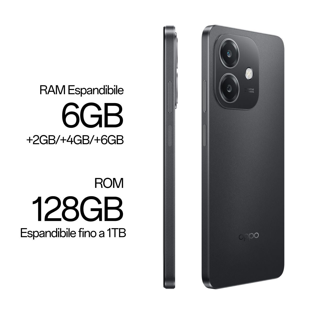 OPPO A40 Smartphone, Fotocamera AI 50MP, Selfie 5MP, Display 6.67 90HZ LCD HD+, 5100mAh, RAM 12 GB (6+6) + ROM 128GB, IP54, [Versione Italia], Sparkle Black [110010347163]
