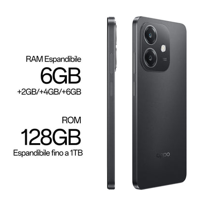 OPPO A40 Smartphone, Fotocamera AI 50MP, Selfie 5MP, Display 6.67 90HZ LCD HD+, 5100mAh, RAM 12 GB (6+6) + ROM 128GB, IP54, [Versione Italia], Sparkle Black [110010347163]