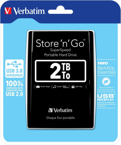 Verbatim Disco rigido portatile Store 'n' Go USB 3.0 da 2 TB Nero [53177]