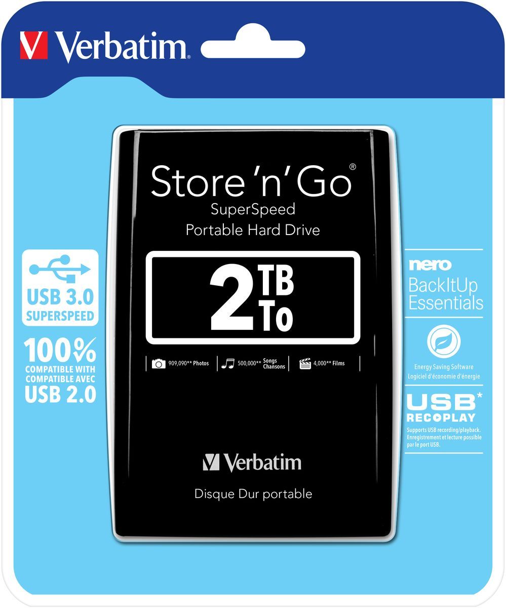 Verbatim Disco rigido portatile Store 'n' Go USB 3.0 da 2 TB Nero [53177]