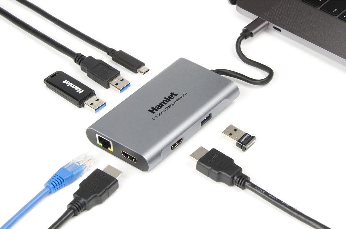 Hamlet HDKC-PD400H replicatore di porte e docking station per notebook Cablato USB 3.2 Gen 1 (3.1 Gen 1) Type-C Grigio [HDKC-PD400H]