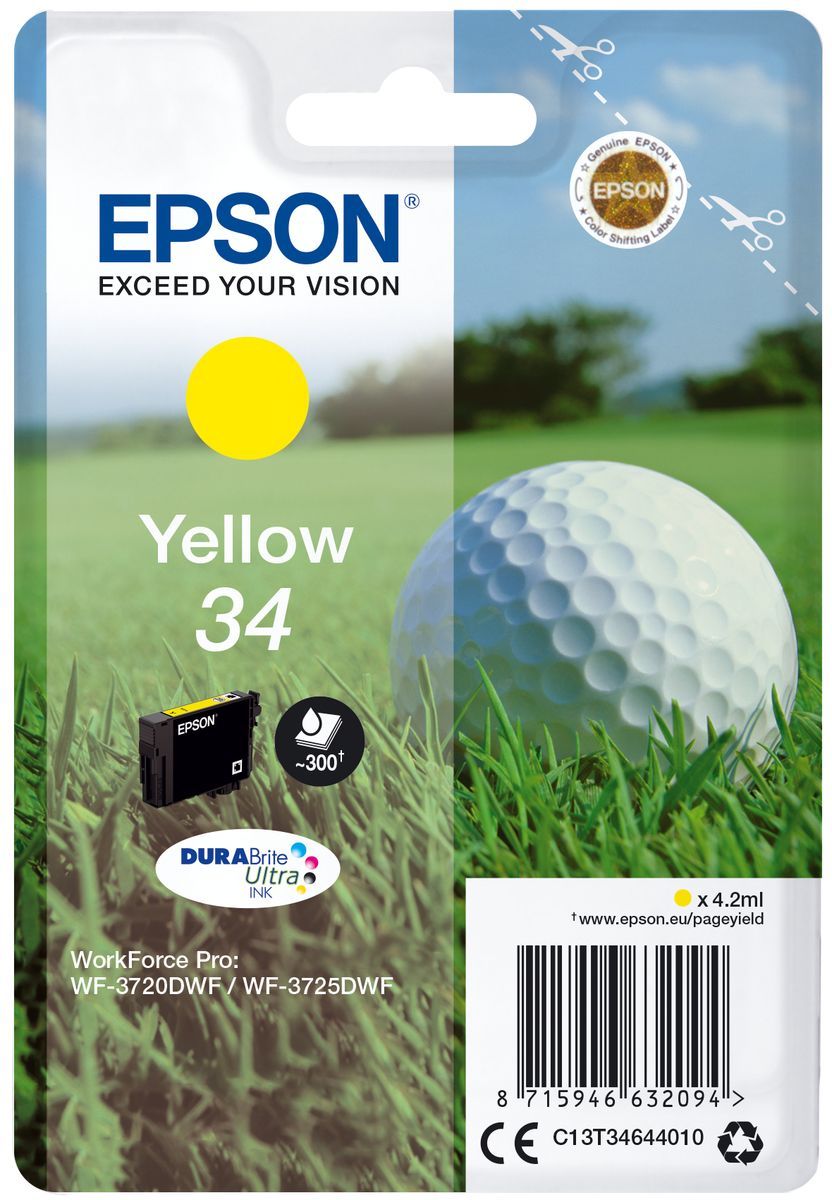 Epson Golf ball Singlepack Yellow 34 DURABrite Ultra Ink [C13T34644010]