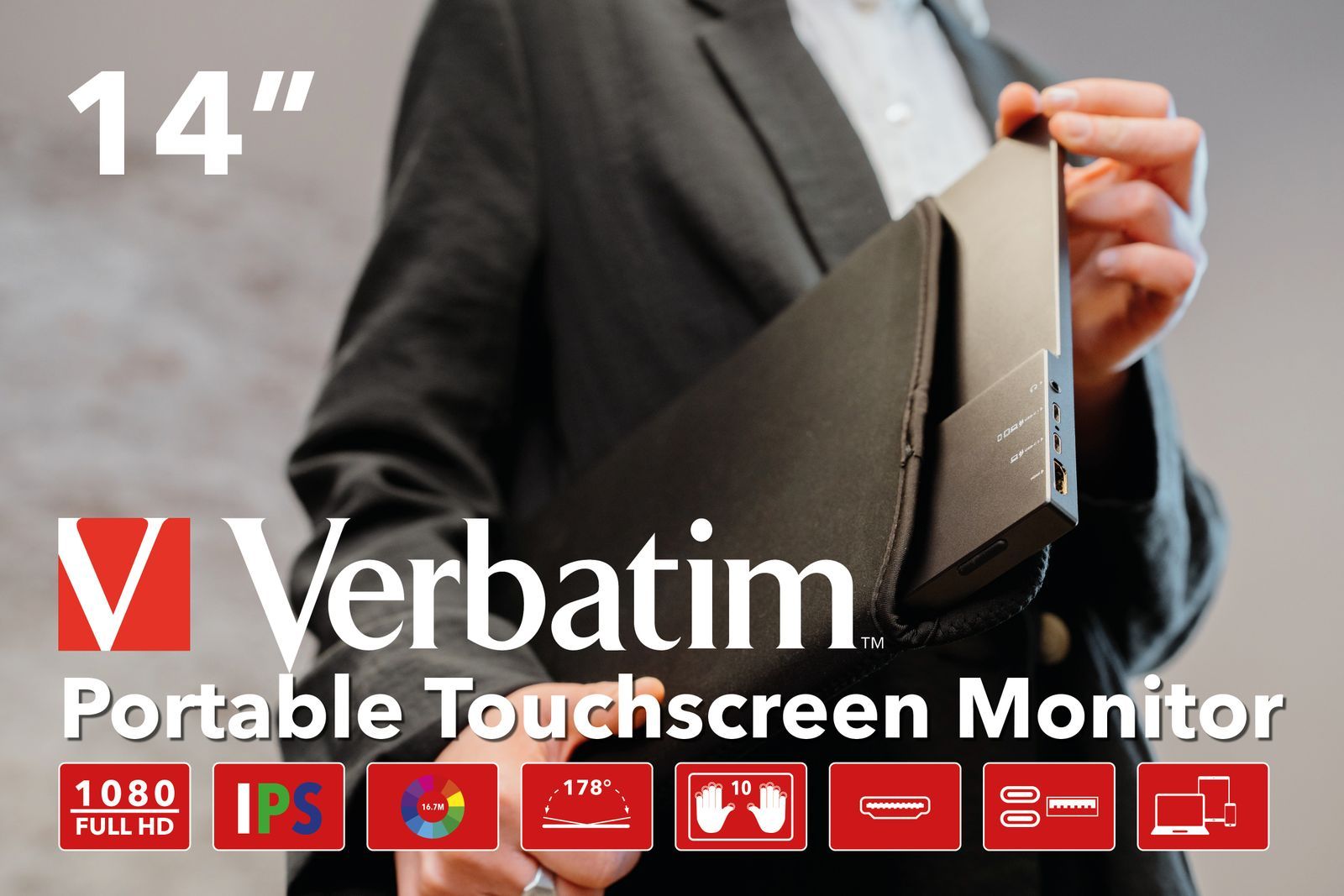 Verbatim 49591 Monitor PC 35,6 cm (14") 1920 x 1080 Pixel Full HD LCD Touch screen Nero [49591]