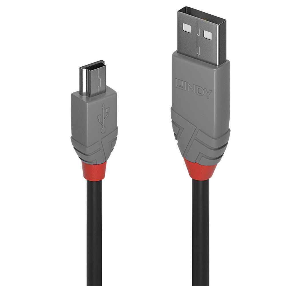 Lindy 36721 cavo USB 0,5 m USB 2.0 USB A Mini-USB B Nero, Grigio [LINDY36721]