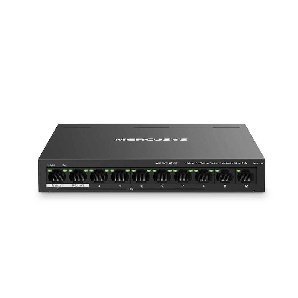 Mercusys MS110P switch di rete Gestito Fast Ethernet (10/100) Supporto Power over Ethernet (PoE) Nero [MS110P]