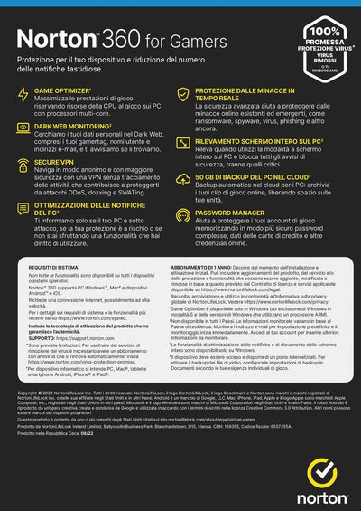 NortonLifeLock Norton 360 for Gamers 2023 Gestione della sicurezza Full 1 licenza/e 1 anno/i [21429372]