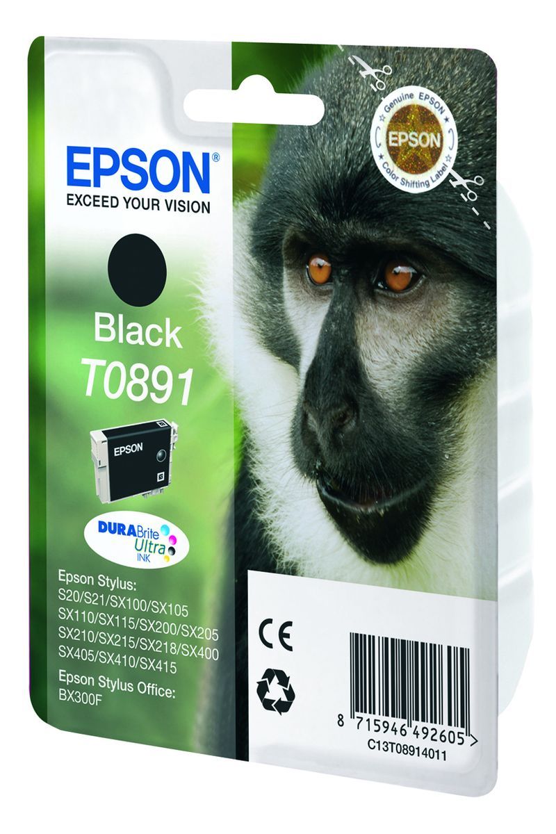 Epson Monkey Inchiostro nero singolo DURABrite Ultra Scimmia T0891 [C13T08914011]