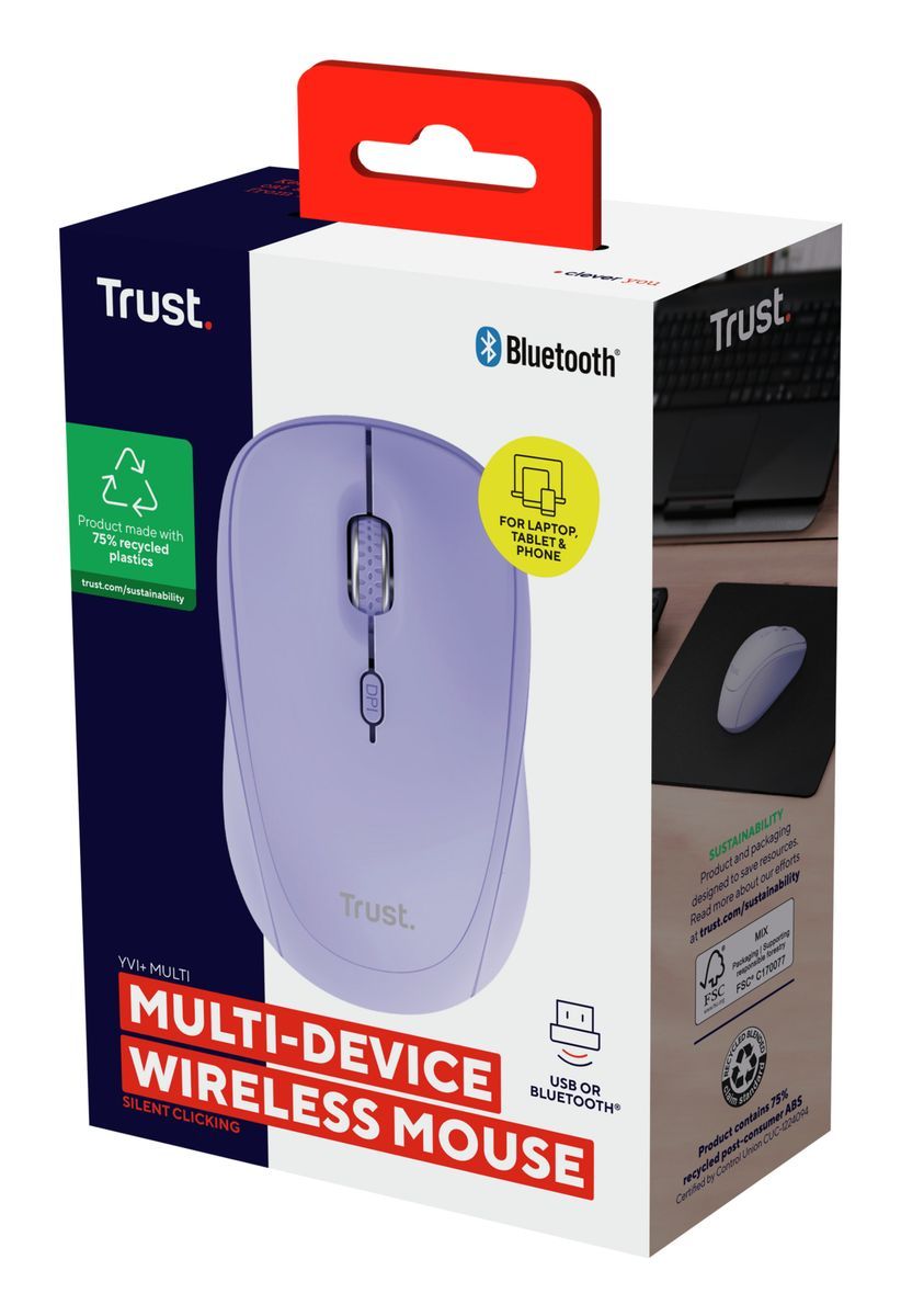 Trust Yvi+ mouse Universale Ambidestro RF senza fili + Bluetooth Ottico 1600 DPI [25583]