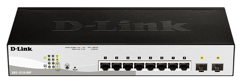 D-Link DGS-1210-08P Gestito L2 Gigabit Ethernet (10/100/1000) Supporto Power over Ethernet (PoE) Nero [DGS-1210-08P]