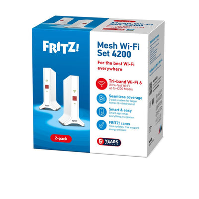 Mesh Set FRITZ! 4200 2-pack Edition International Dual-band (2.4 GHz/5 GHz) Wi-Fi 6 (802.11ax) Rosso, Bianco 2x2/4x4 [20003110]
