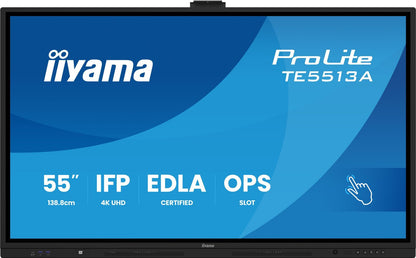 iiyama TE6513A-B1AG visualizzatore di messaggi Pannello piatto interattivo 163,8 cm (64.5") Wi-Fi 450 cd/m 4K Ultra HD Nero Touch screen Processore integrato Android 18/7 [TE6513A-B1AG]