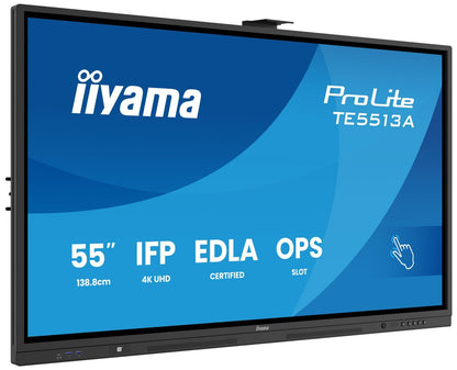 iiyama TE6513A-B1AG visualizzatore di messaggi Pannello piatto interattivo 163,8 cm (64.5") Wi-Fi 450 cd/m 4K Ultra HD Nero Touch screen Processore integrato Android 18/7 [TE6513A-B1AG]
