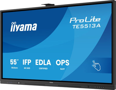 iiyama TE6513A-B1AG visualizzatore di messaggi Pannello piatto interattivo 163,8 cm (64.5") Wi-Fi 450 cd/m 4K Ultra HD Nero Touch screen Processore integrato Android 18/7 [TE6513A-B1AG]