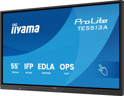 iiyama TE6513A-B1AG visualizzatore di messaggi Pannello piatto interattivo 163,8 cm (64.5") Wi-Fi 450 cd/m 4K Ultra HD Nero Touch screen Processore integrato Android 18/7 [TE6513A-B1AG]