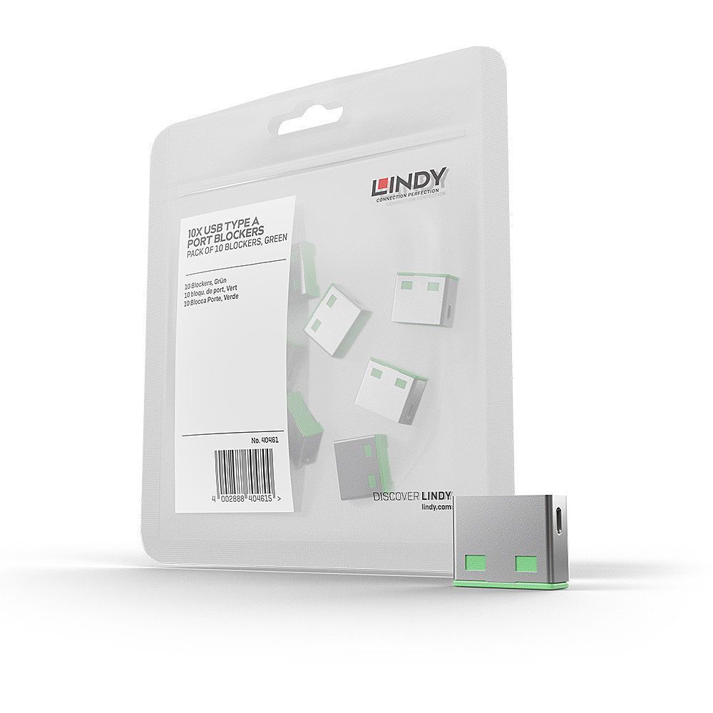 Lindy 40461 clip sicura Bloccaporte USB tipo A Verde Acrilonitrile butadiene stirene (ABS) 10 pz [LINDY40461]