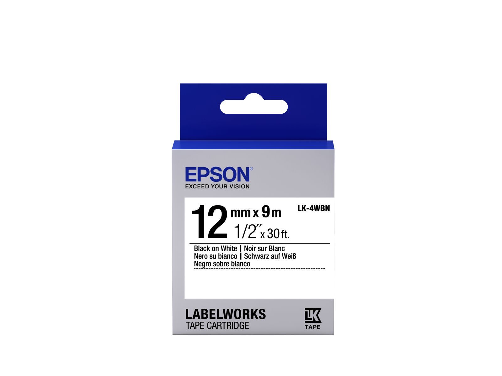 Epson Nastro fondo Standard Bianco per testo Nero 12/9 LK-4WBN [C53S654021]