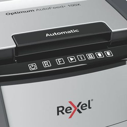 Rexel Optimum AutoFeed+ 100X distruggi documenti Triturazione incrociata 55 dB 22 cm Nero, Grigio [2020100XEU]