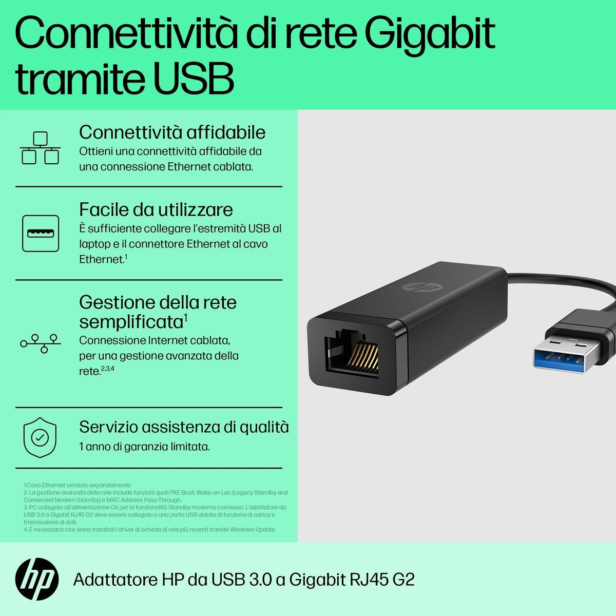 HP Adattatore G2 USB 3.0 a Gigabit RJ45 [4Z7Z7AA]