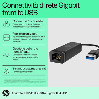 HP Adattatore G2 USB 3.0 a Gigabit RJ45 [4Z7Z7AA]