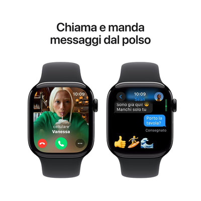 Apple Watch Series 10 Serie 10 GPS 42mm Cassa in Alluminio color Jet Black con Nero Sport Band - S/M [MWWE3QL/A]