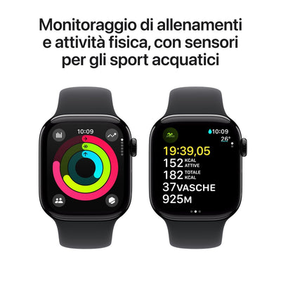 Apple Watch Series 10 Serie 10 GPS 42mm Cassa in Alluminio color Jet Black con Nero Sport Band - S/M [MWWE3QL/A]