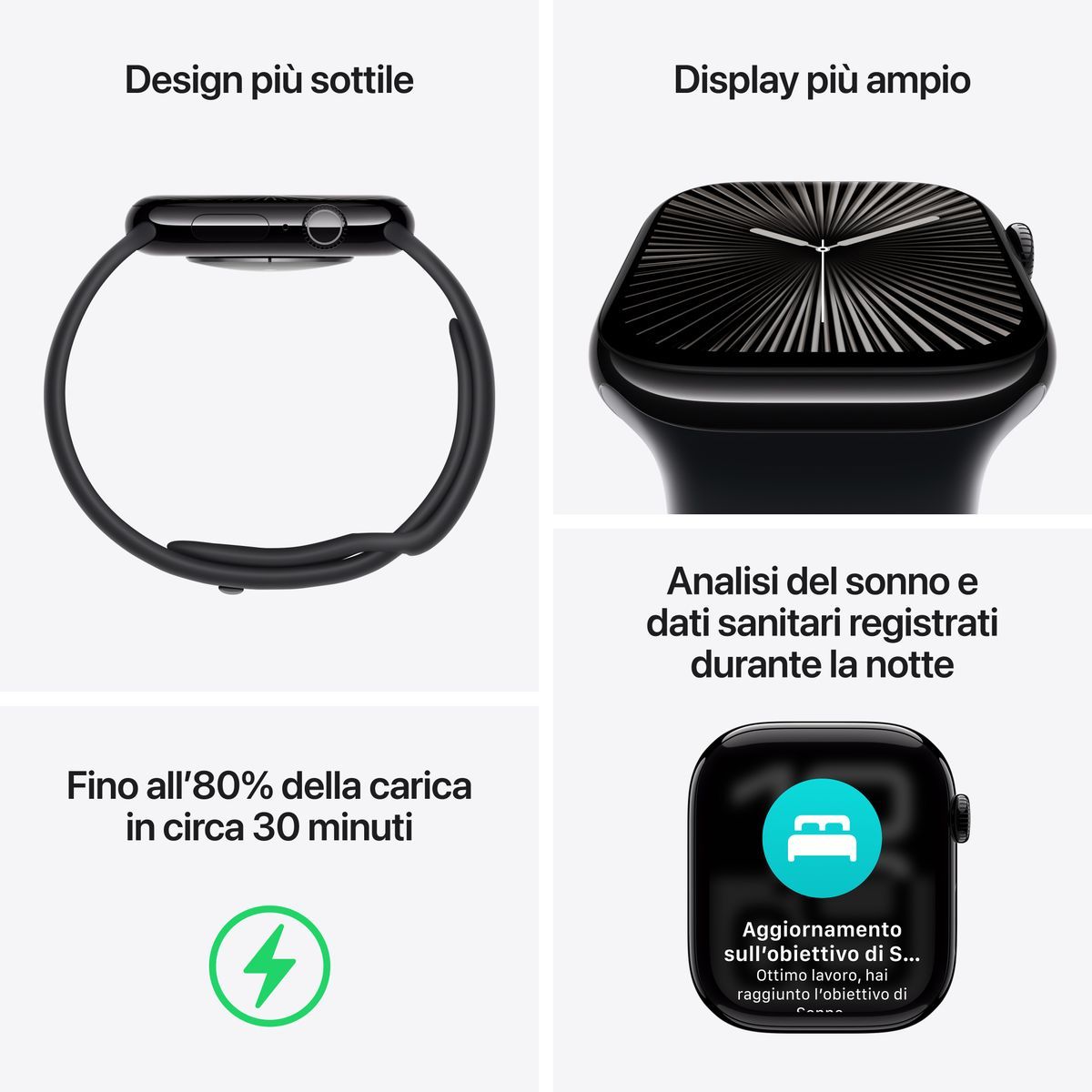 Apple Watch Series 10 Serie 10 GPS 42mm Cassa in Alluminio color Jet Black con Nero Sport Band - S/M [MWWE3QL/A]